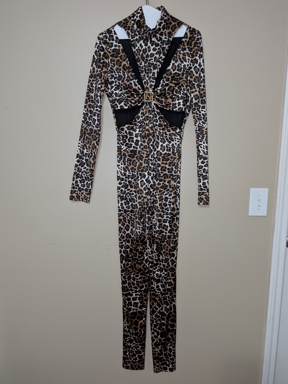 Designer Elisabetta Franchi Leopard Print Cutout Jumpsuit - Brown/Black